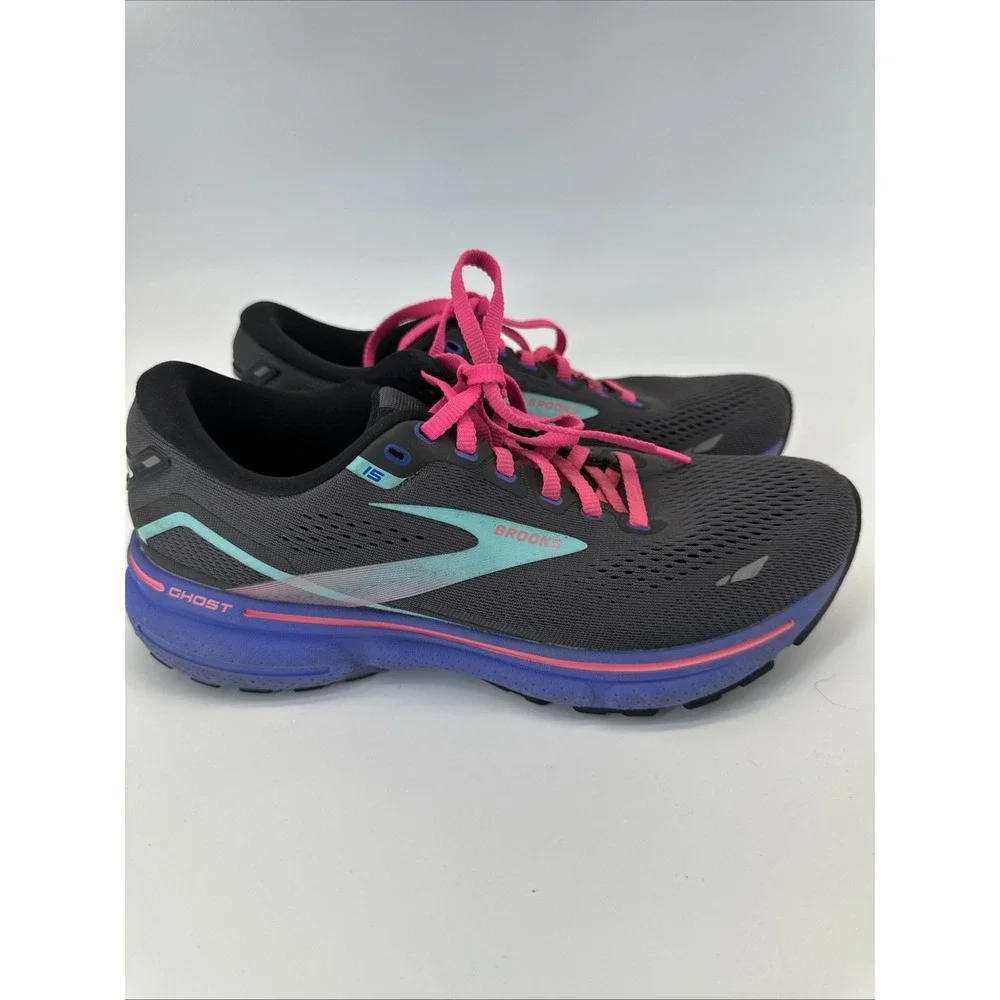 Brooks Ghost 15 Womens Running Shoes Size 8.5 Gary Pink Blue Sneakers 1203801B07 - Picture 2 of 16